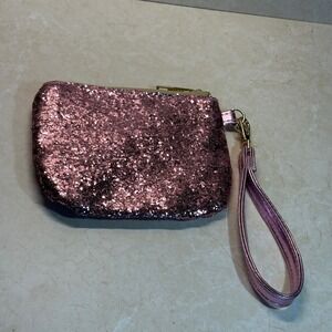 Pink Glitter Wristlet Coin Purse Small‎ Zip Pouch Party Evening Bag